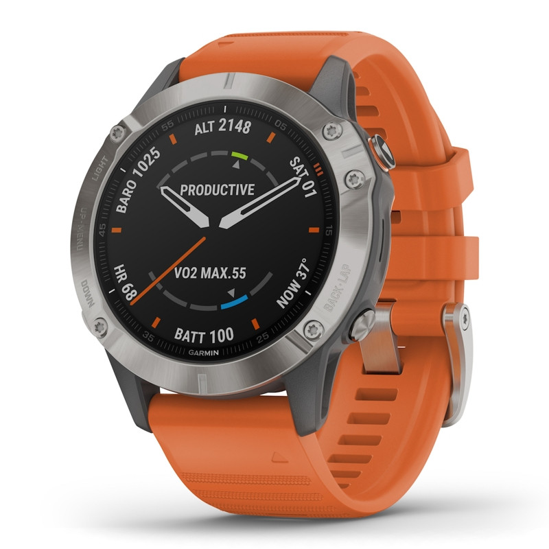 Zegarek Garmin Fenix 6 Pro Sapphire tytanowy z pomara czowym paskiem 010 02158 14