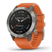 Zegarek Garmin Fenix 6 Pro Sapphire tytanowy z pomarańczowym paskiem