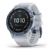 Zegarek Garmin Fenix 6 Pro Solar niebieski z paskiem biały kwarc + PL TOPO