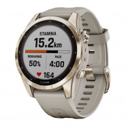 Zegarek Garmin Fenix 7S Sapphire Solar kremowozłoty tytan z piaskowym paskiem