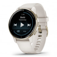 Zegarek Garmin Venu 2 Plus z kremowozłotą ramką i jasnokremową kopertą