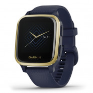 Zegarek Garmin Venu Sq Music z jasnozłotą ramką i granatową kopertą